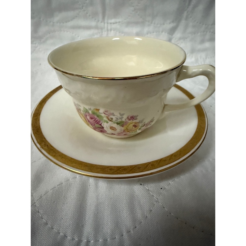 Antique Royal Worcester Teacup & Saucer Floral Roses Gold A.T. Wiley Montreal